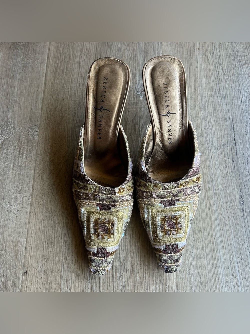Vintage Rebeca Sanver Beaded and Sequined Pointed Toe Mules